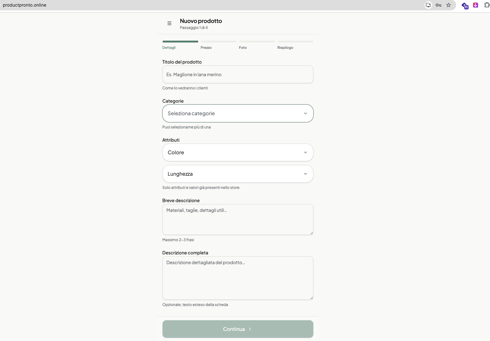 ProductPronto interface while preparing a new WooCommerce product